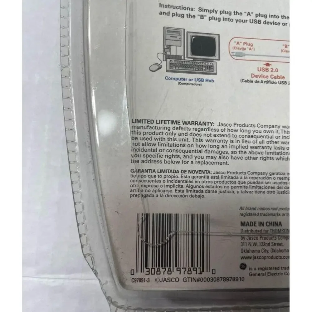 NEW GE USB 2.0 DEVICE CABLE 6 Ft Windows & Macintosh HO97891